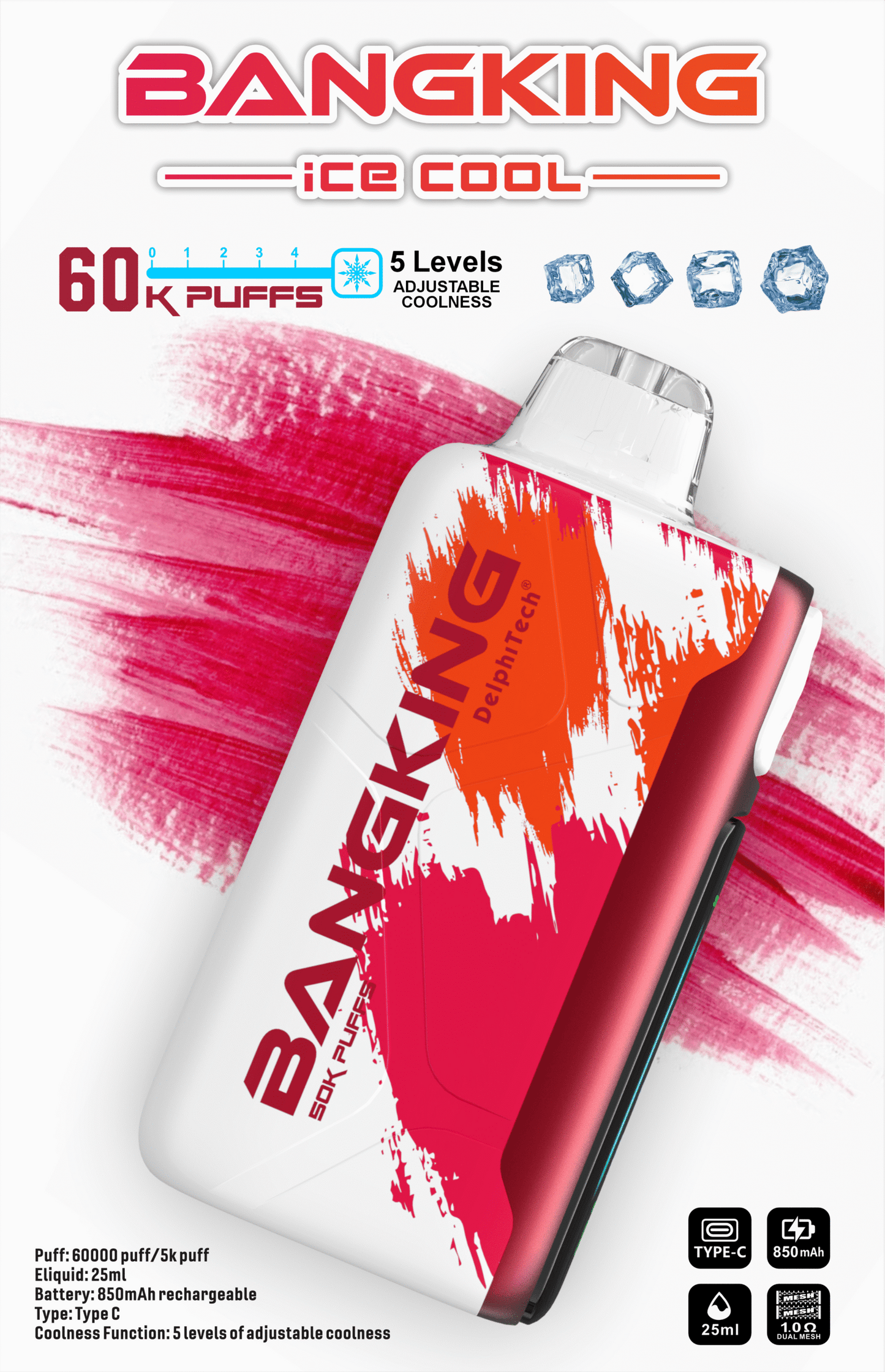 Bang King Ice Cool 60000口一次性電子煙|超大容量冰感拋棄式Vape 長效續航多口味電子煙-VAKA糖果雲煙館