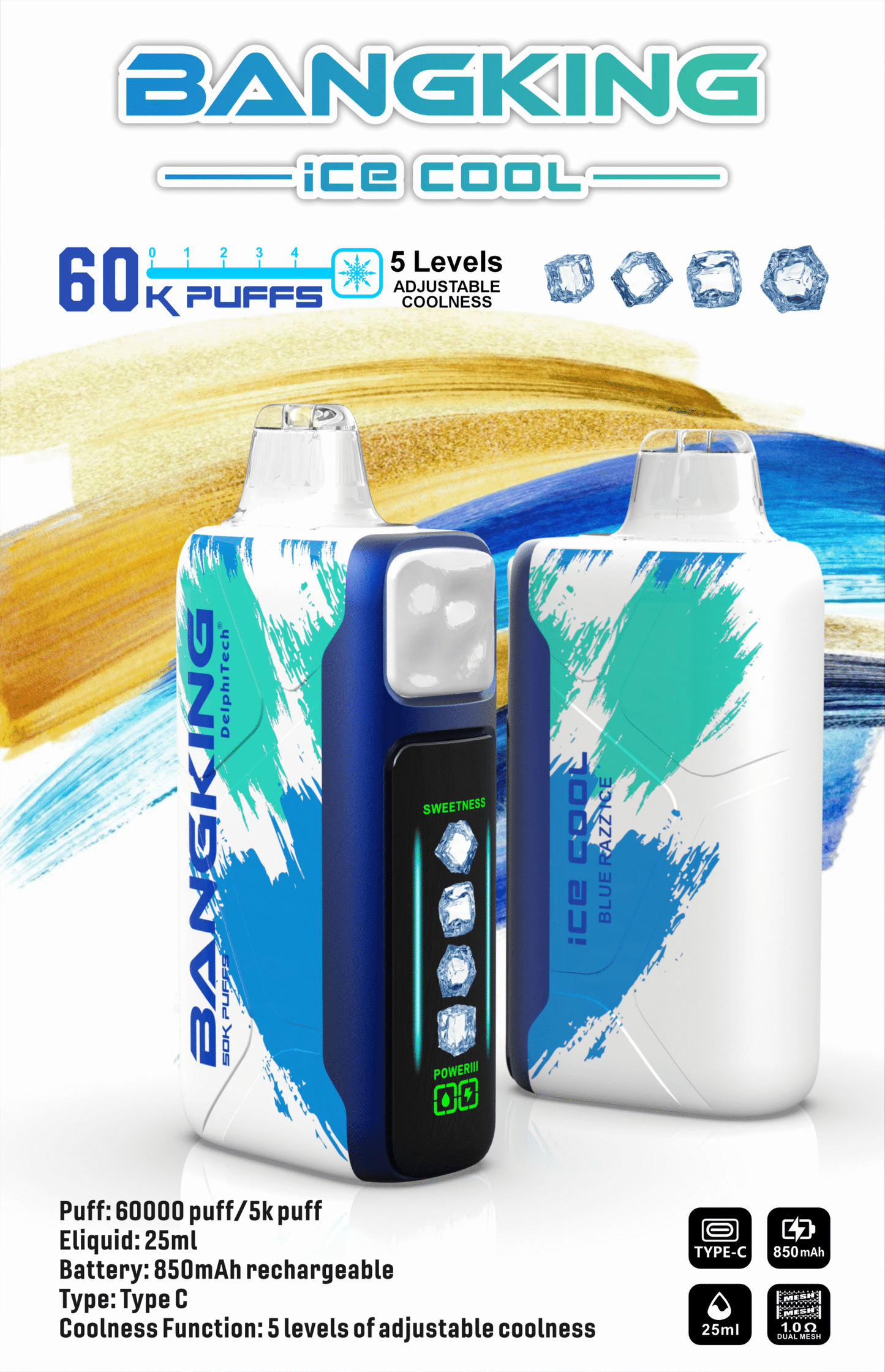 Bang King Ice Cool 60000口一次性電子煙｜超大容量冰感拋棄式Vape 長效續航多口味電子煙-VAKA糖果雲煙館