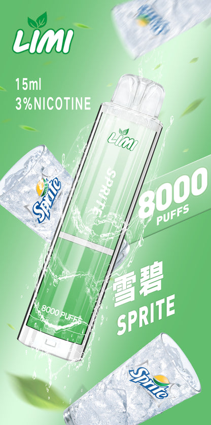 LIMI 8000口 PUFFS 發光拋棄式電子煙｜LED炫彩燈效｜長續航一次性電子菸｜多款水果冰感口味-VAKA糖果雲煙館
