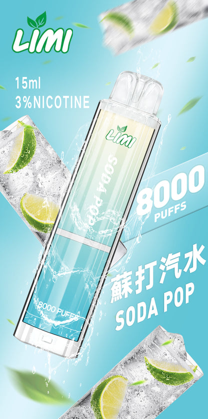 LIMI 8000口 PUFFS 發光拋棄式電子煙｜LED炫彩燈效｜長續航一次性電子菸｜多款水果冰感口味-VAKA糖果雲煙館