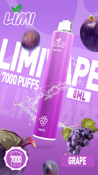 LIMI 7000口拋棄式電子煙｜大容量一次性VAPE｜長效續航水果冰感口味電子煙-VAKA糖果雲煙館