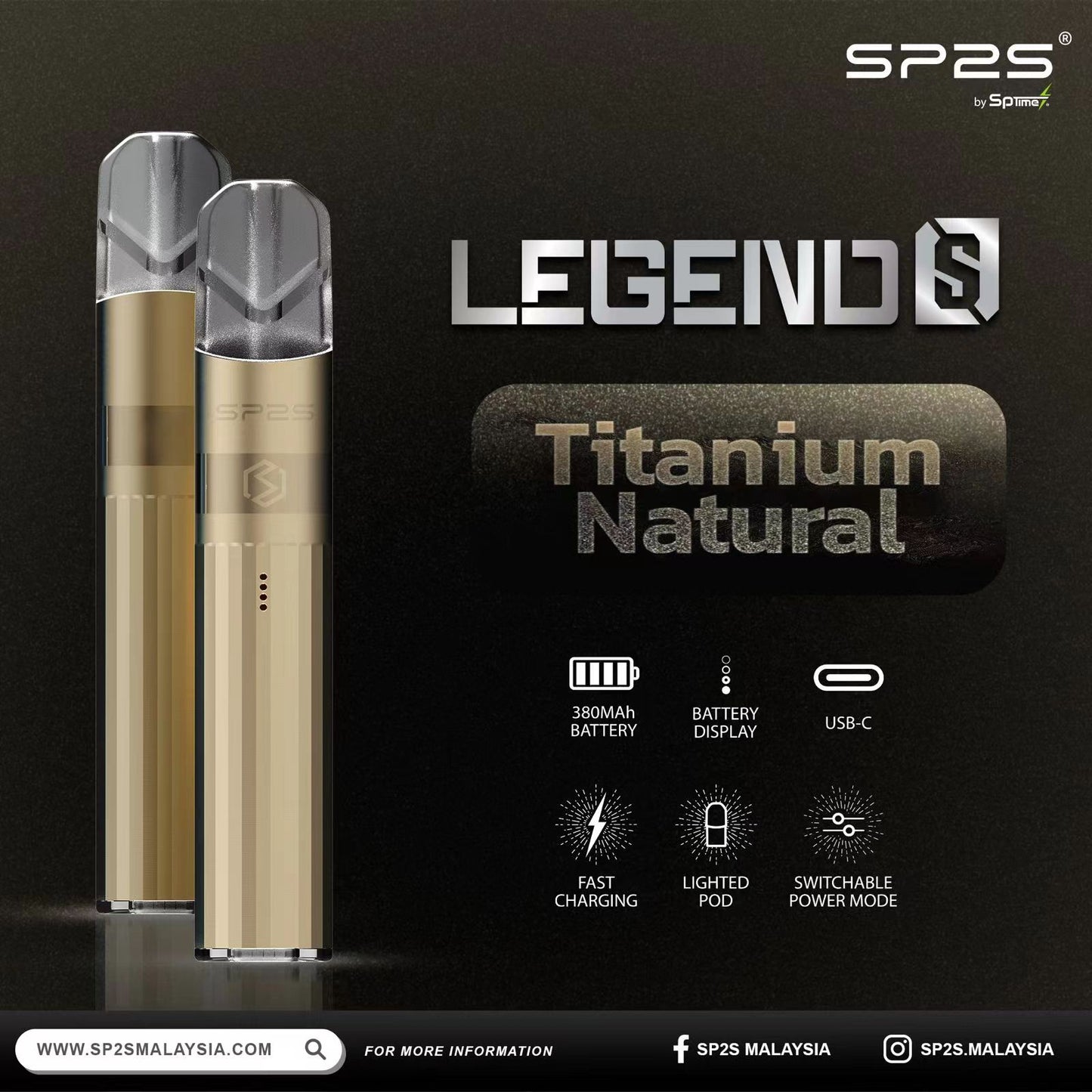 SP2S Legend S 傳奇版主機｜雙功率調節｜Type-C 快充｜SP2 一代煙彈通用-台灣現貨