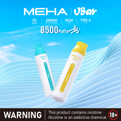 【MEHA VBar 魅嗨小白條】 一次性8500口拋棄式｜長效續航一次性 Vape｜水果冰感口味電子煙-VAKA糖果雲煙館