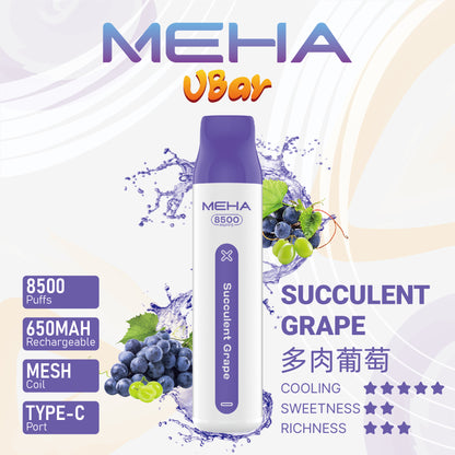【MEHA VBar 魅嗨小白條】 一次性8500口拋棄式｜長效續航一次性 Vape｜水果冰感口味電子煙-VAKA糖果雲煙館