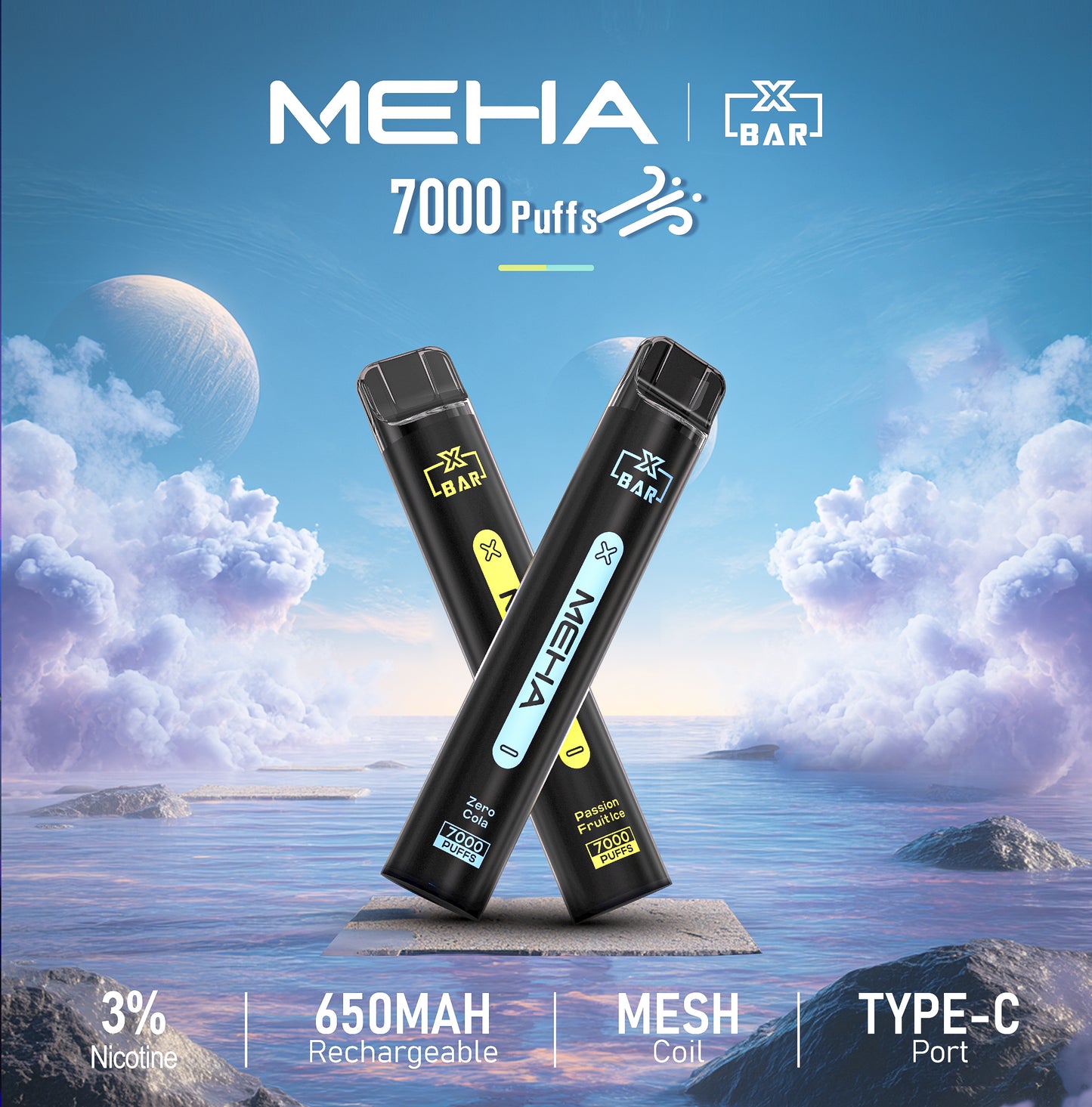 MEHA X BAR 魅嗨小黑條7000口一次性電子煙｜輕巧機身・長效續航・濃郁口感體驗-VAKA糖果雲煙館