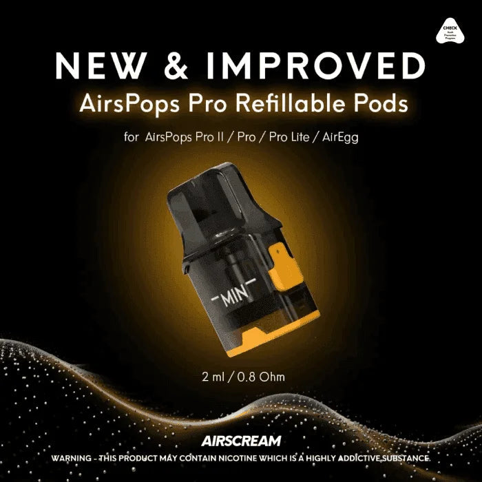 Airspops Pro 氣泡2代可調瓦電子煙主機空倉煙彈｜2ML容量｜0.6Ω/0.8Ω多阻值選擇-台灣現貨秒發