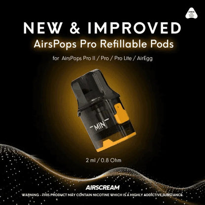 Airspops Pro 氣泡2代可調瓦電子煙主機空倉煙彈｜2ML容量｜0.6Ω/0.8Ω多阻值選擇-台灣現貨秒發