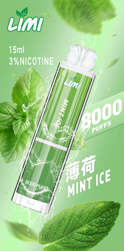 LIMI 8000口 PUFFS 發光拋棄式電子煙｜LED炫彩燈效｜長續航一次性電子菸｜多款水果冰感口味-VAKA糖果雲煙館