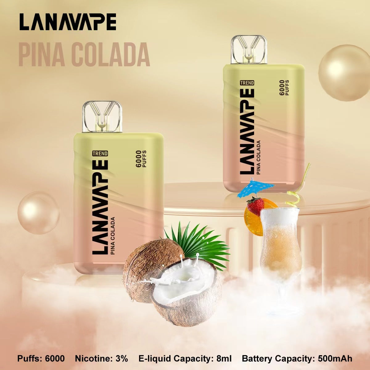 LANA BAR BC 6000 Puffs 拋棄式電子煙｜大容量一次性主機｜Mesh Coil網狀霧化芯｜Type-C快充長續航電子煙-VAKA糖果雲煙館