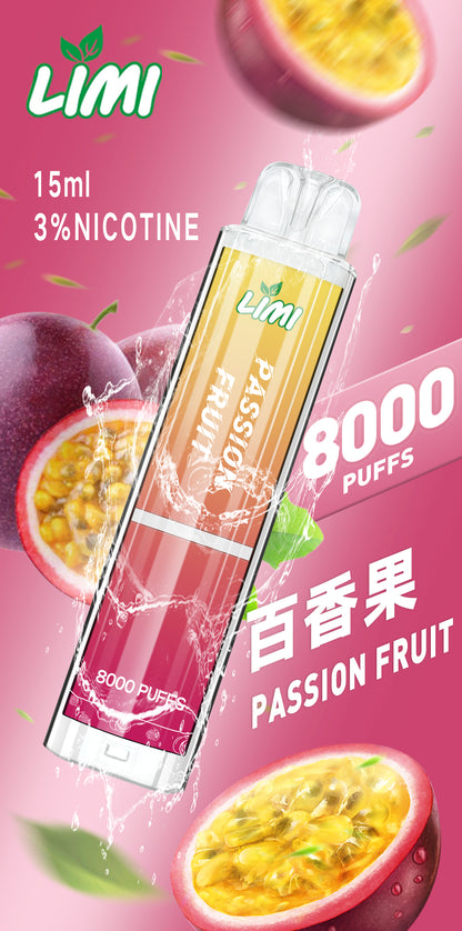 LIMI 8000口 PUFFS 發光拋棄式電子煙｜LED炫彩燈效｜長續航一次性電子菸｜多款水果冰感口味-VAKA糖果雲煙館