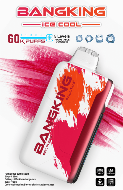 Bang King Ice Cool 60000口一次性電子煙｜超大容量冰感拋棄式Vape 長效續航多口味電子煙-VAKA糖果雲煙館