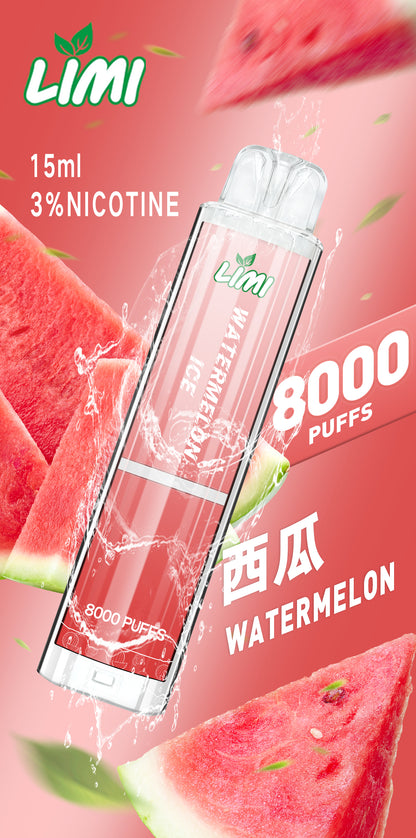 LIMI 8000口 PUFFS 發光拋棄式電子煙｜LED炫彩燈效｜長續航一次性電子菸｜多款水果冰感口味-VAKA糖果雲煙館