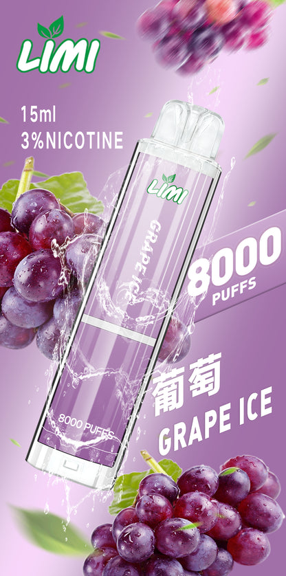 LIMI 8000口 PUFFS 發光拋棄式電子煙｜LED炫彩燈效｜長續航一次性電子菸｜多款水果冰感口味-VAKA糖果雲煙館