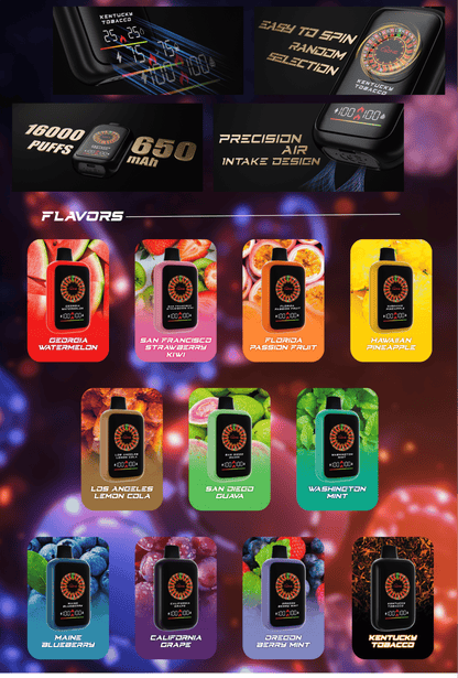 AONE VAPE CASINO X 16000口一次性電子煙｜賭場轉盤互動設計｜雙模式輸出｜RGB燈效智能顯示-VAKA糖果雲煙館