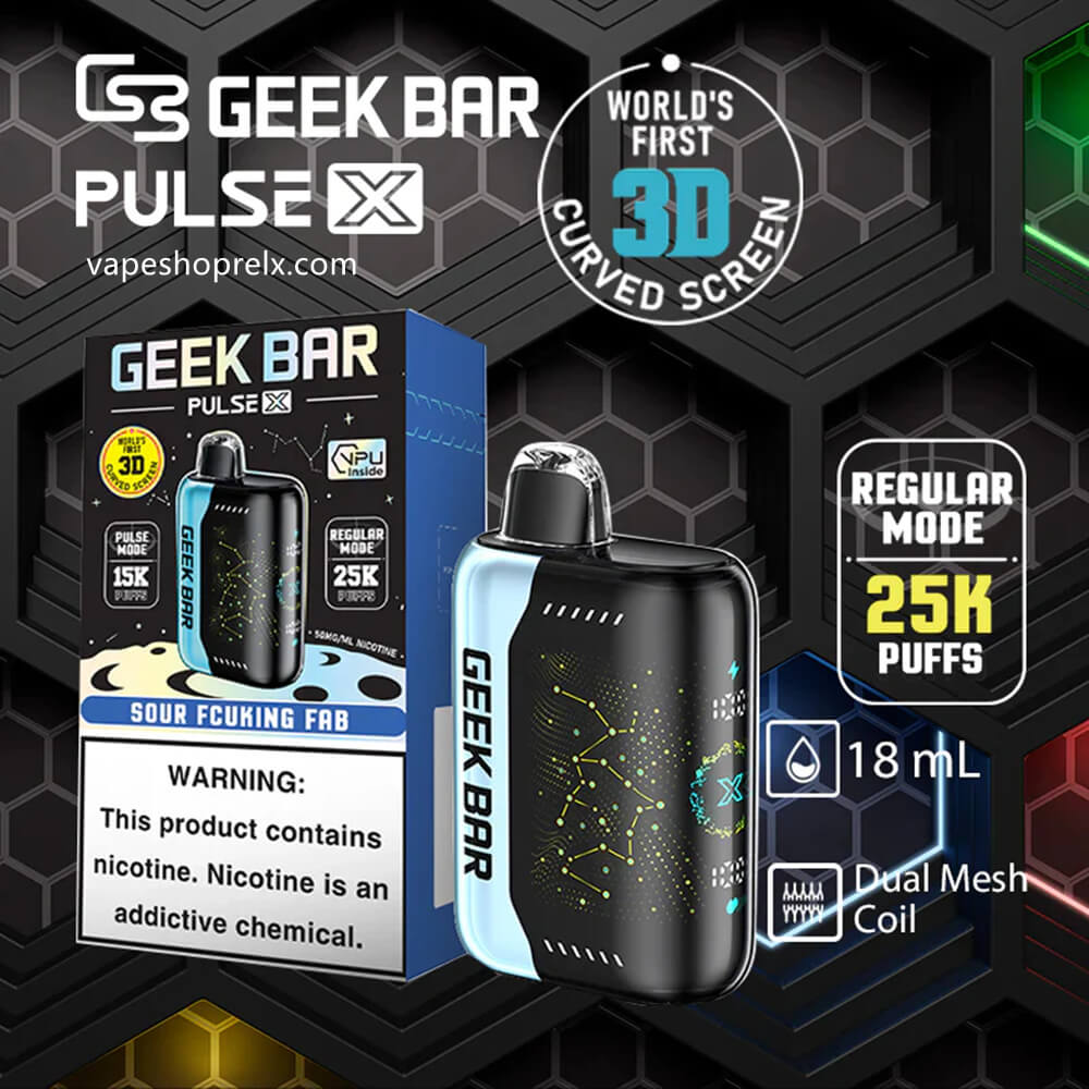 GEEK BAR PULSE X 25000口拋棄式電子煙｜雙網芯霧化技術｜3D曲面智慧螢幕長效電子煙主機-VAKA糖果雲煙館