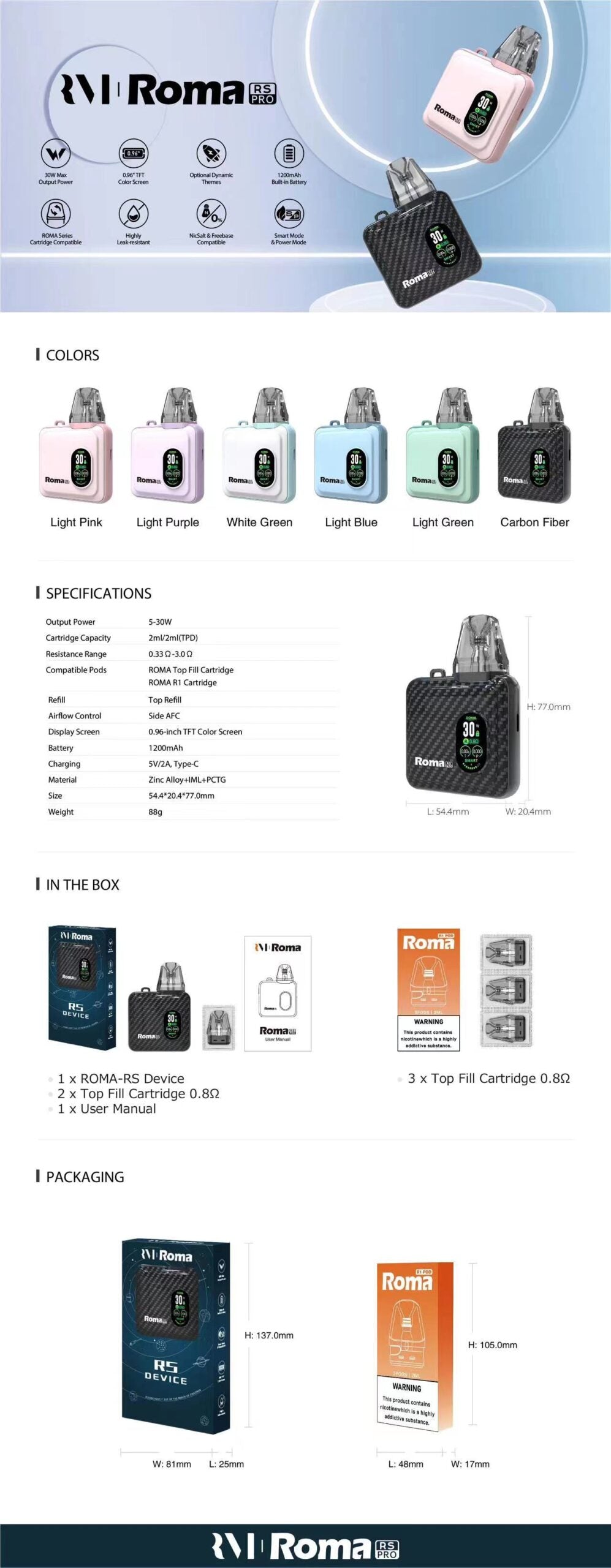 ROMA RS PRO 小主機｜30W 智慧調節電子霧化主機(通用OXVA XLIM SQ PRO 小蠻牛)-台灣現貨