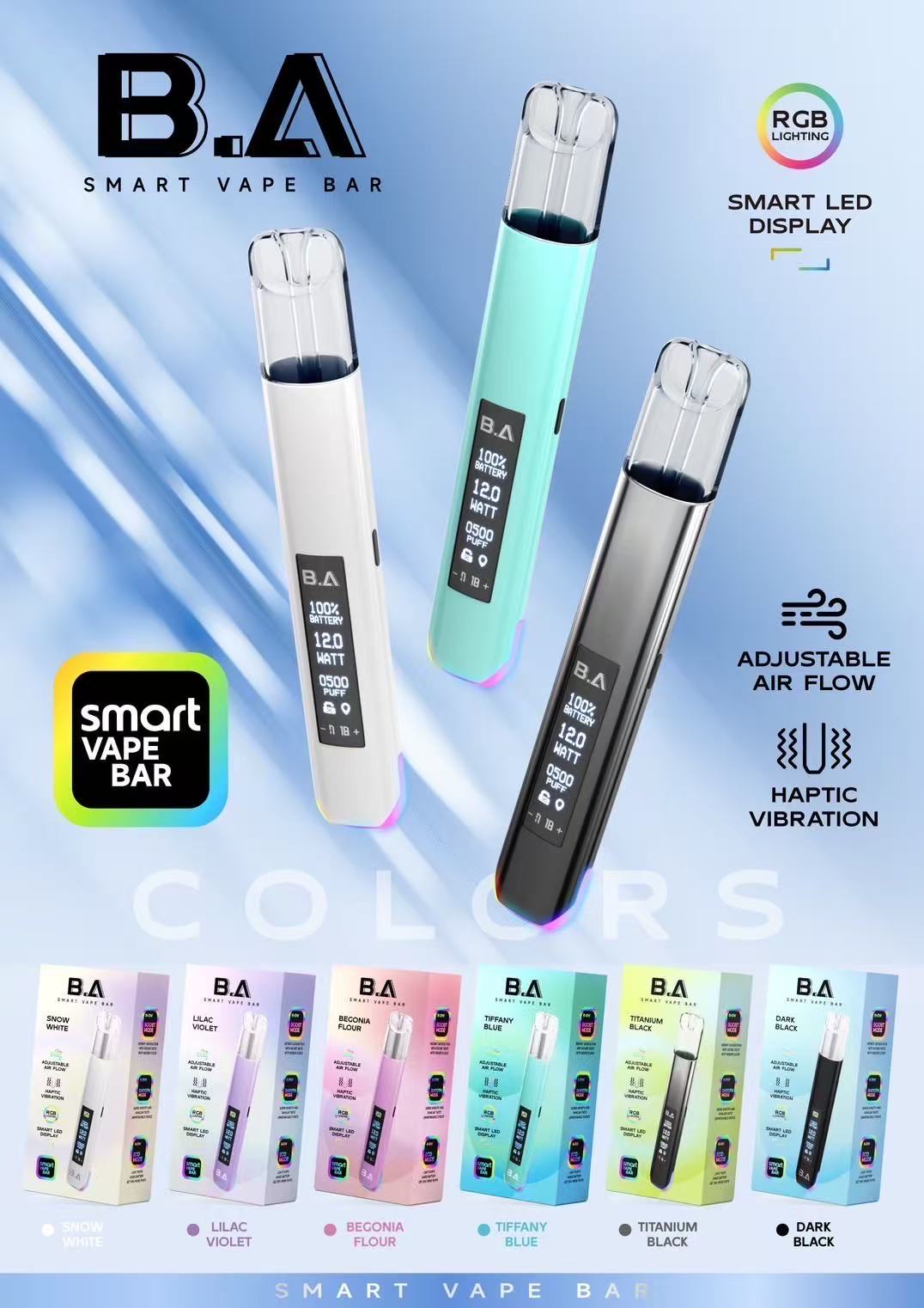 B.A Smart Vape Bar 一代主機｜LED 智慧顯示螢幕｜6-12W 功率可調｜一代煙彈通用-台灣現貨