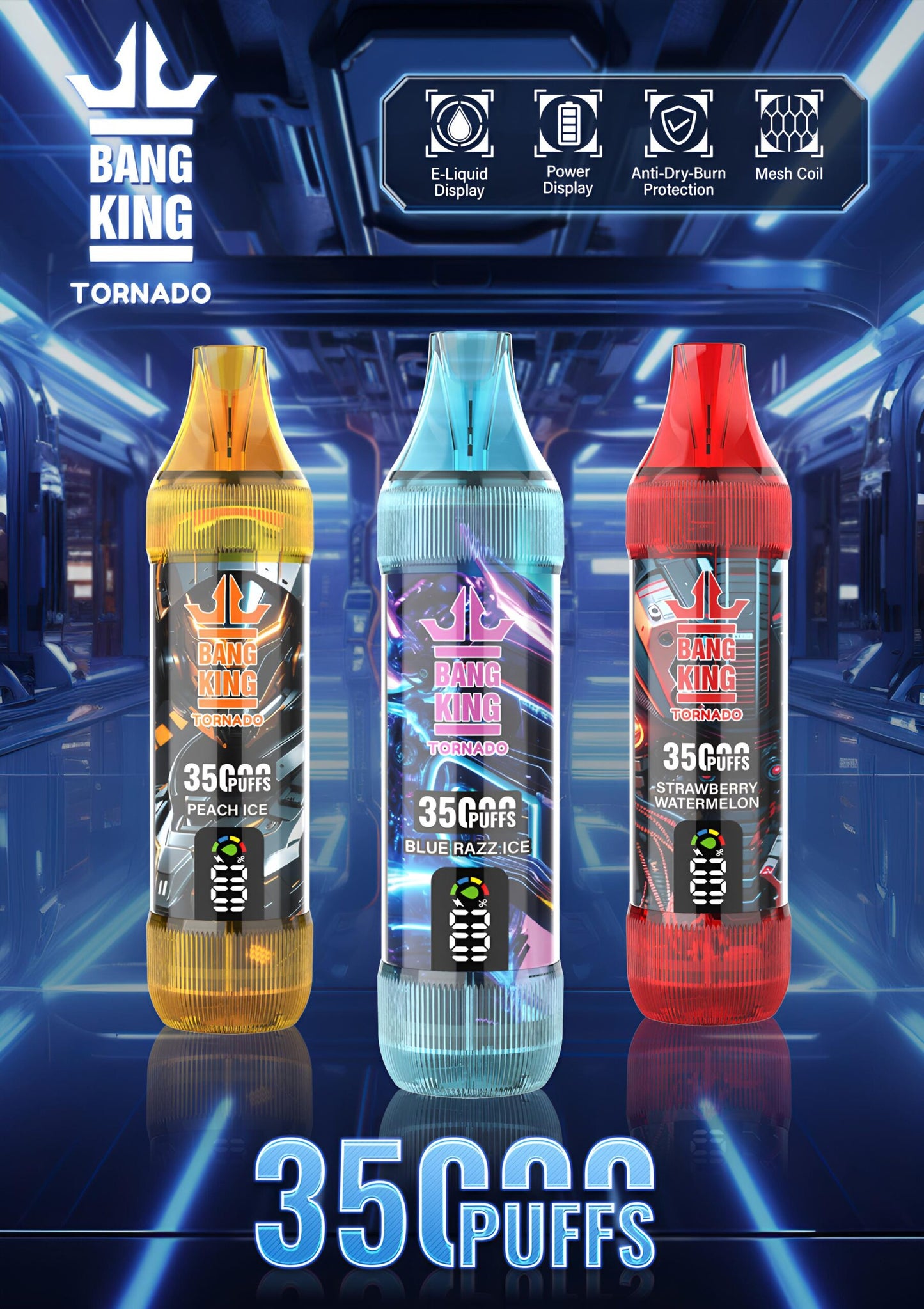 Bang King 35000口拋棄式電子煙｜35K高續航一次性Vape｜智慧螢幕顯示大容量電子煙-VAKA糖果雲煙館