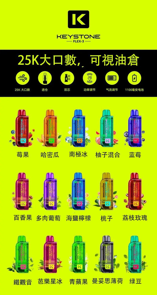 鑰石 25000口 換彈式電子煙｜可視油倉＋1100mAh超大電池｜買煙彈送主機-VAKA糖果雲煙館