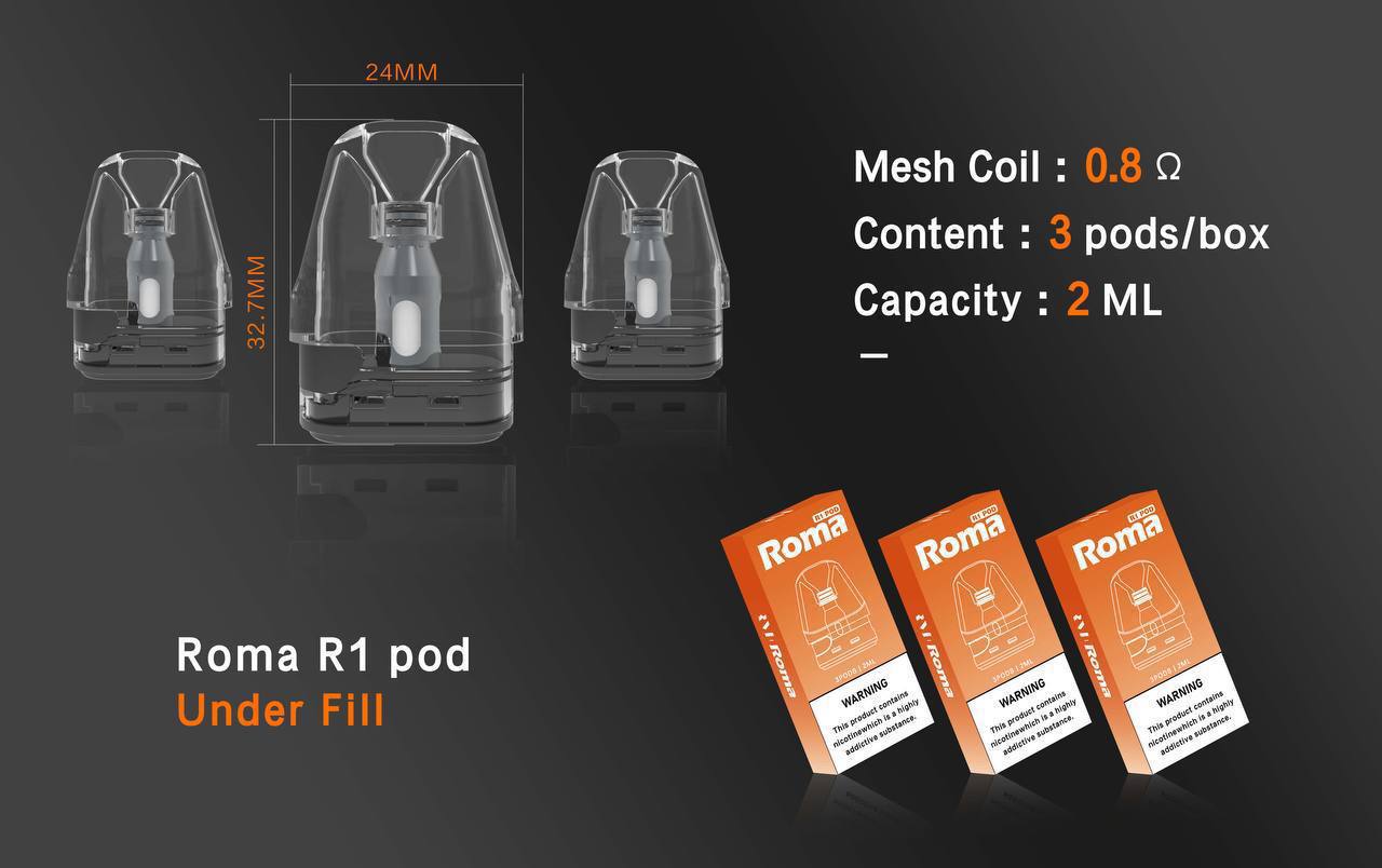 Roma R1 注油式主機｜300mAh 智慧螢幕｜7-30W 功率可調｜Type-C 快充-台灣現貨