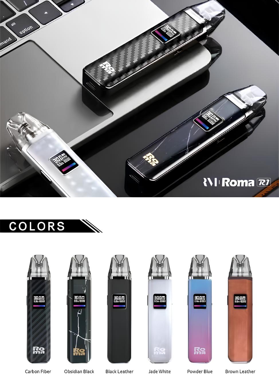Roma R1 注油式主機｜300mAh 智慧螢幕｜7-30W 功率可調｜Type-C 快充-台灣現貨
